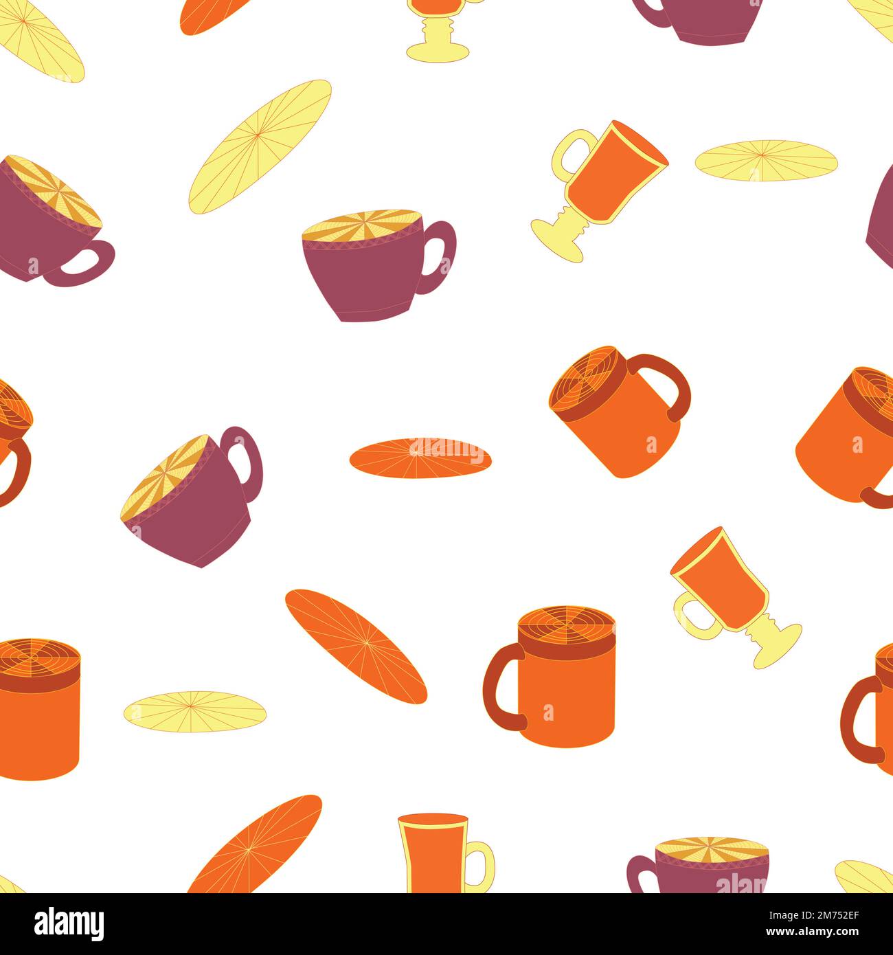 Cups and saucers bright seamless pattern. Tea, tea shop, coffee ...