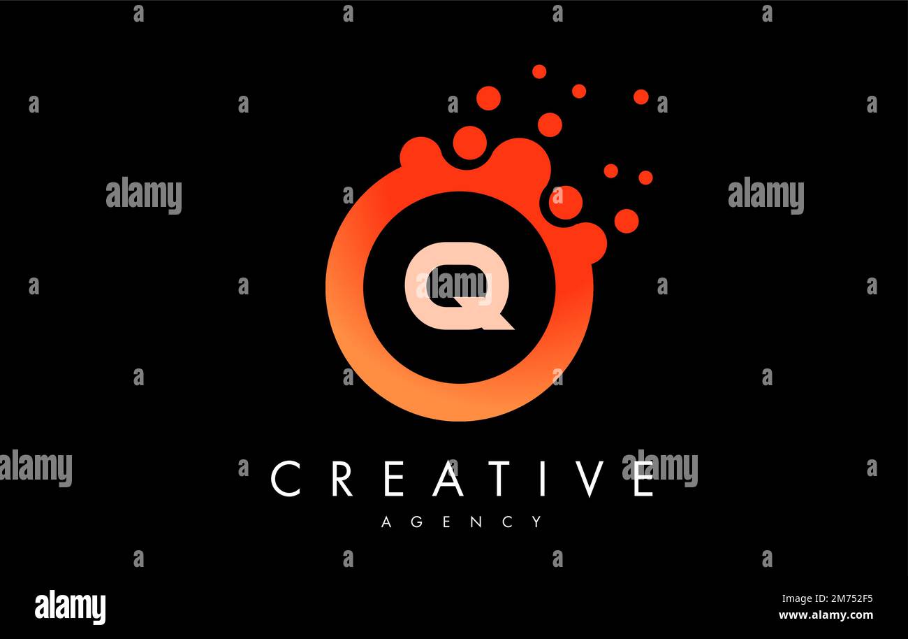 Orange q Dots Letter Logo. Blue Bubble Design Vector Illustration. Stock Vector