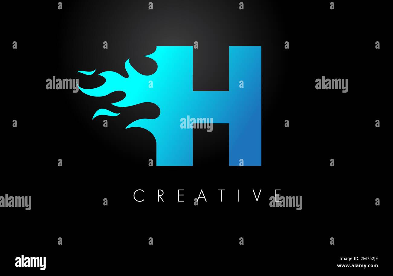Blue fire  Blue H Letter Flame Logo Design. Fire Logo Lettering Concept Vector. Stock Vector