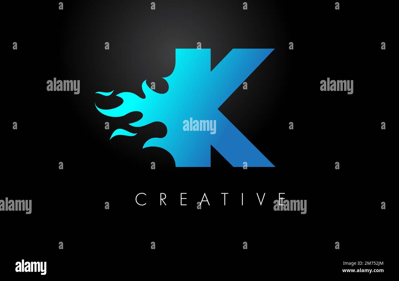 Blue fire  Blue K Letter Flame Logo Design. Fire Logo Lettering Concept Vector. Stock Vector