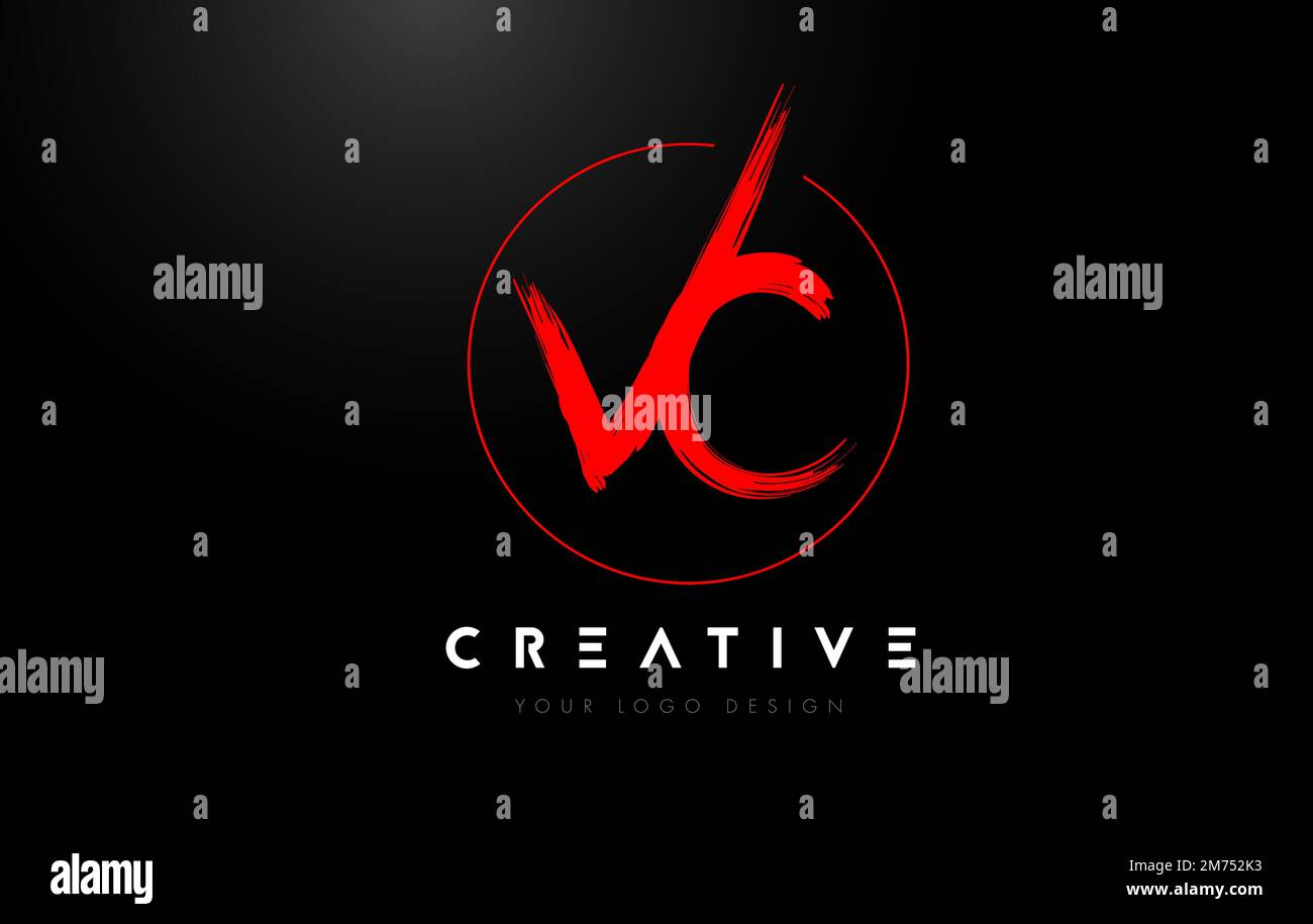 Red VC Brush Letter Logo Design. Artistic Handwritten Brush Letters Logo Concept Vector. Stock Vector