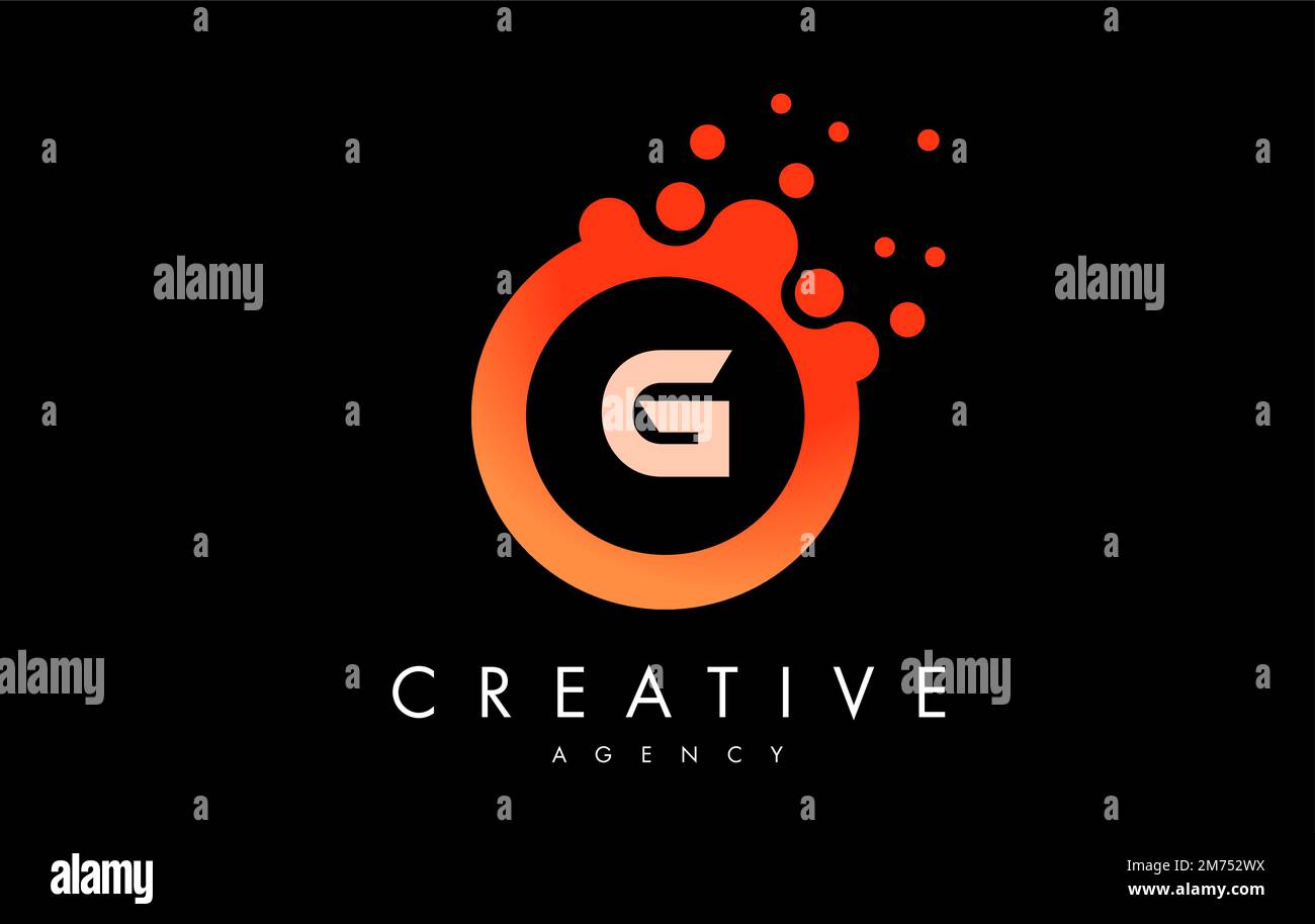 Orange g Dots Letter Logo. Blue Bubble Design Vector Illustration. Stock Vector