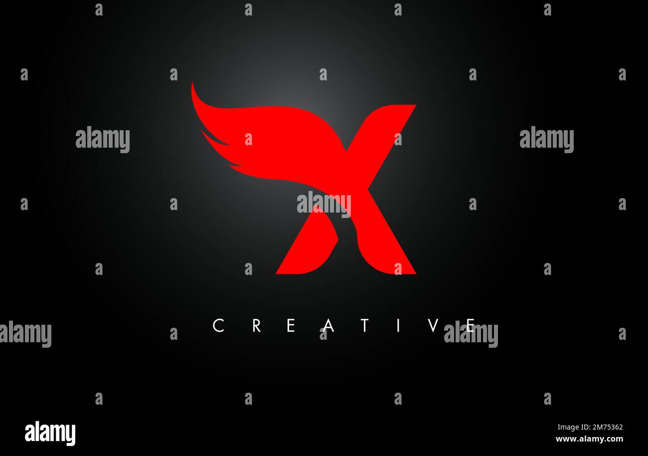 Red X Letter Wings Logo Design Icon. Flying Wing Letter Logo with ...