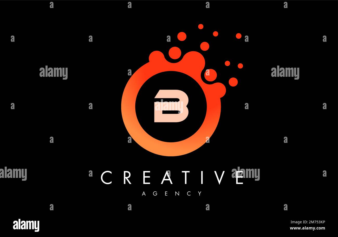 Orange b Dots Letter Logo. Blue Bubble Design Vector Illustration. Stock Vector