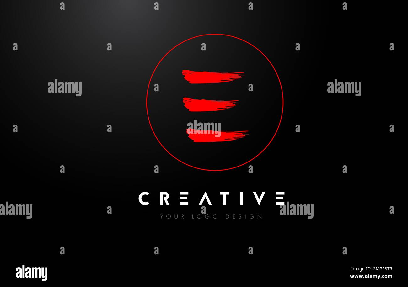 Red E Brush Letter Logo Design. Artistic Handwritten Brush Letters Logo Concept Vector. Stock Vector