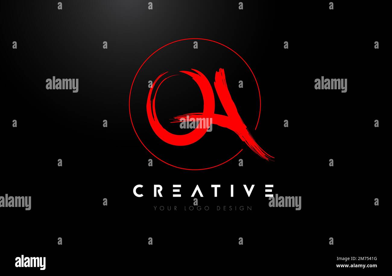 Red QA Brush Letter Logo Design. Artistic Handwritten Brush Letters Logo Concept Vector. Stock Vector