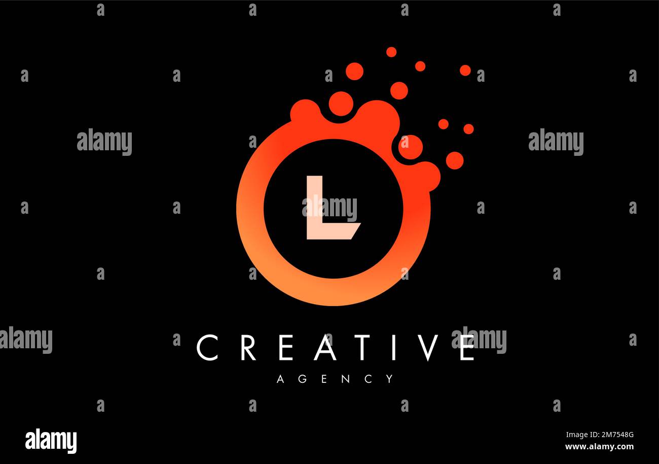 Orange l Dots Letter Logo. Blue Bubble Design Vector Illustration. Stock Vector