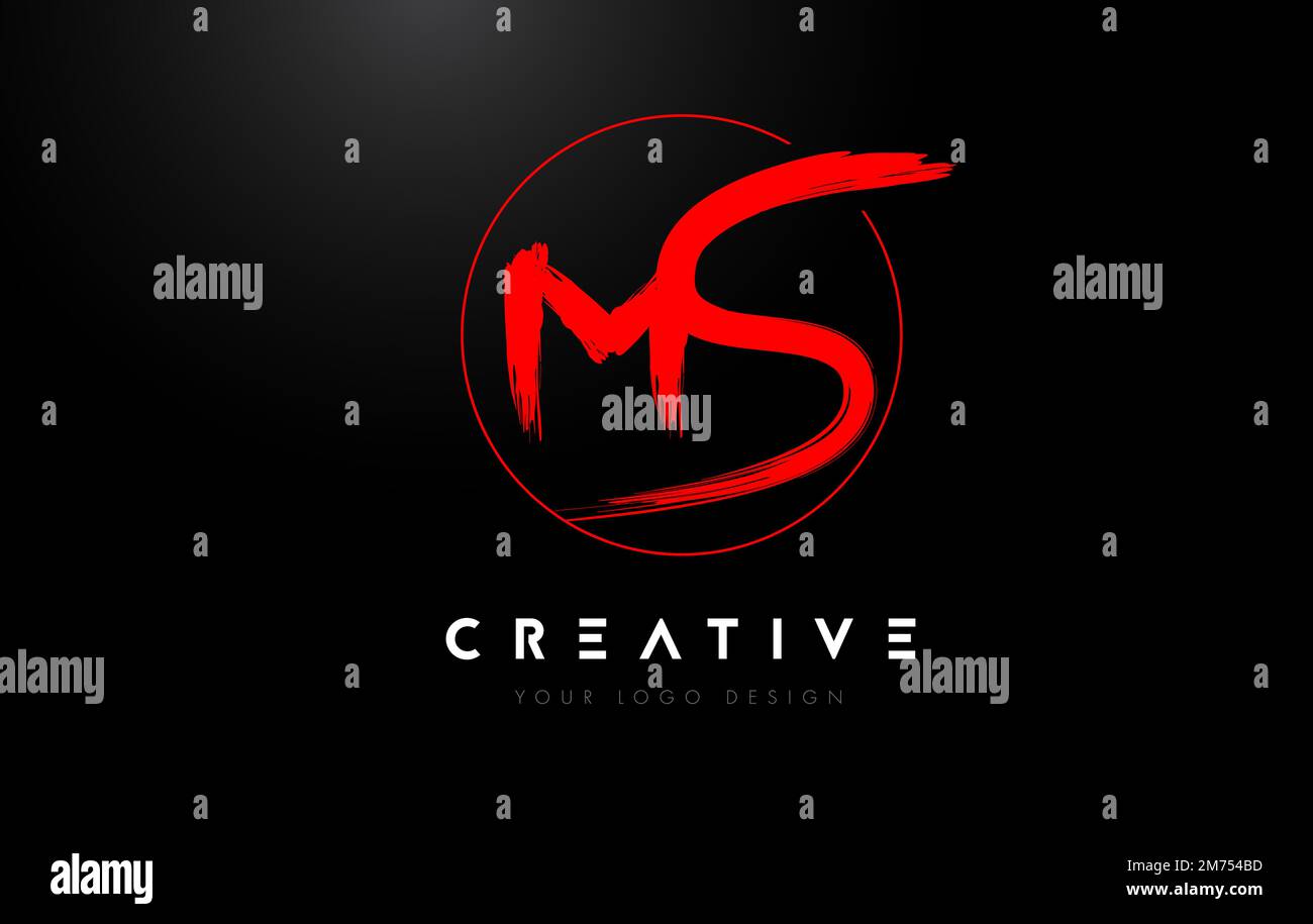 Red MS Brush Letter Logo Design. Artistic Handwritten Brush Letters Logo Concept Vector. Stock Vector