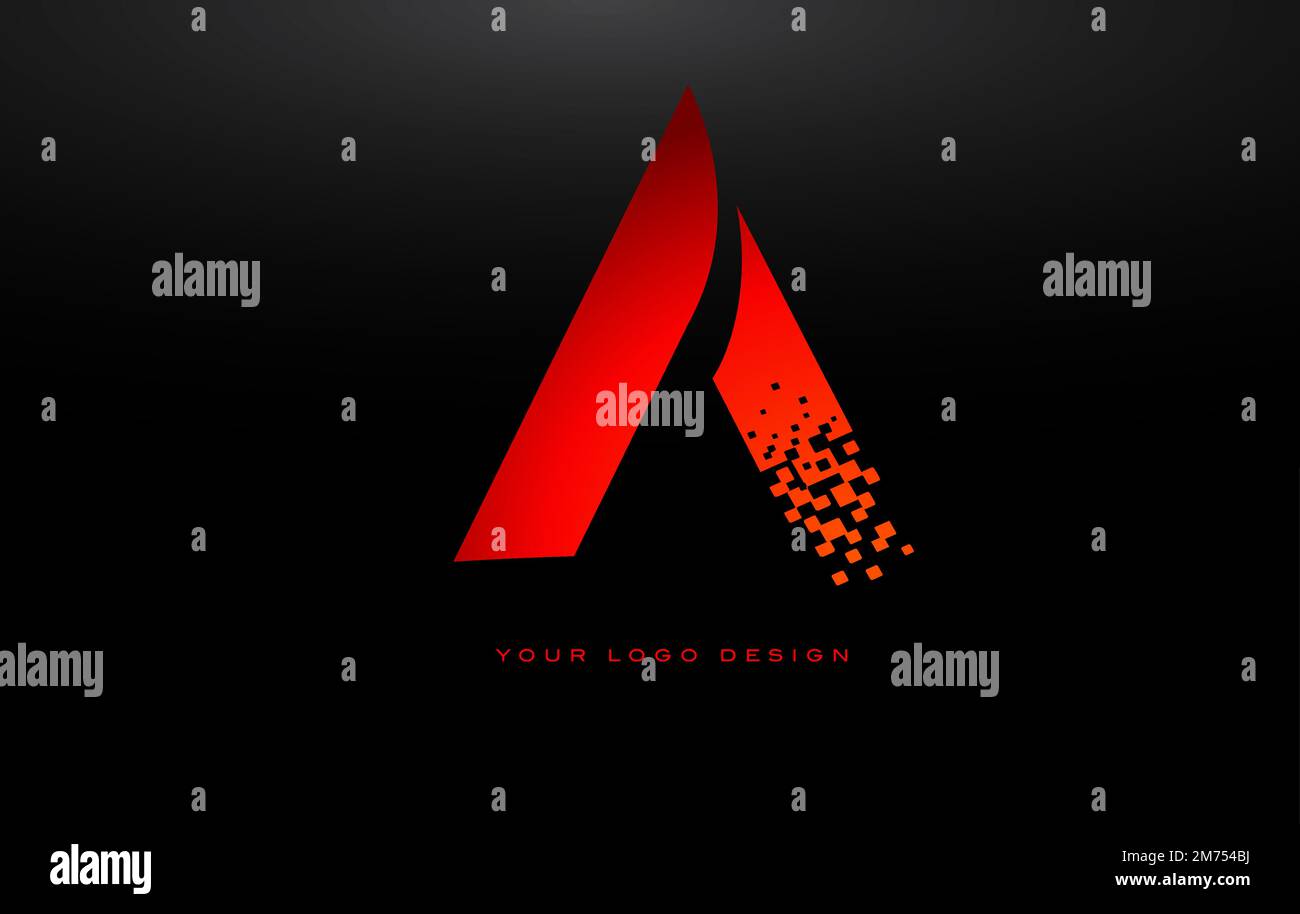 A Initial Letter Logo Design with Digital Pixels in Red Stock Vector