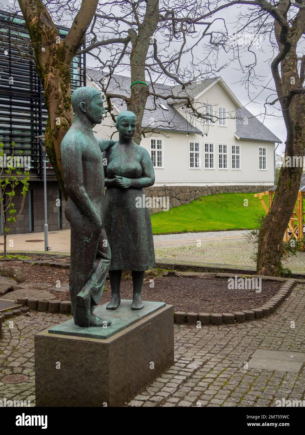 Man and woman statue by the Løgting, Faroses Parliament, Tórshavn Stock Photo