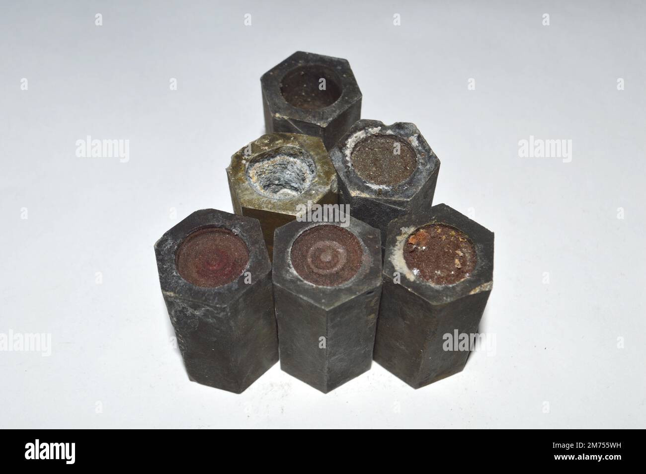 burnt capsules from the 9M22S for MLRS Grad projectile  containing an incendiary composition were found in eastern Ukraine Stock Photo