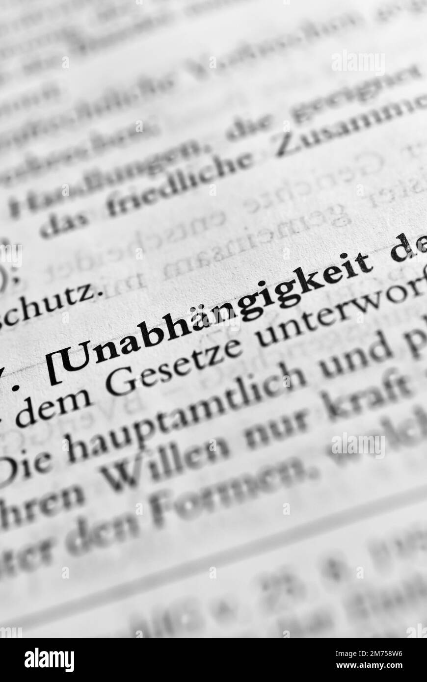 A closeup of the german word Unabhangigkeit written in bold font and in