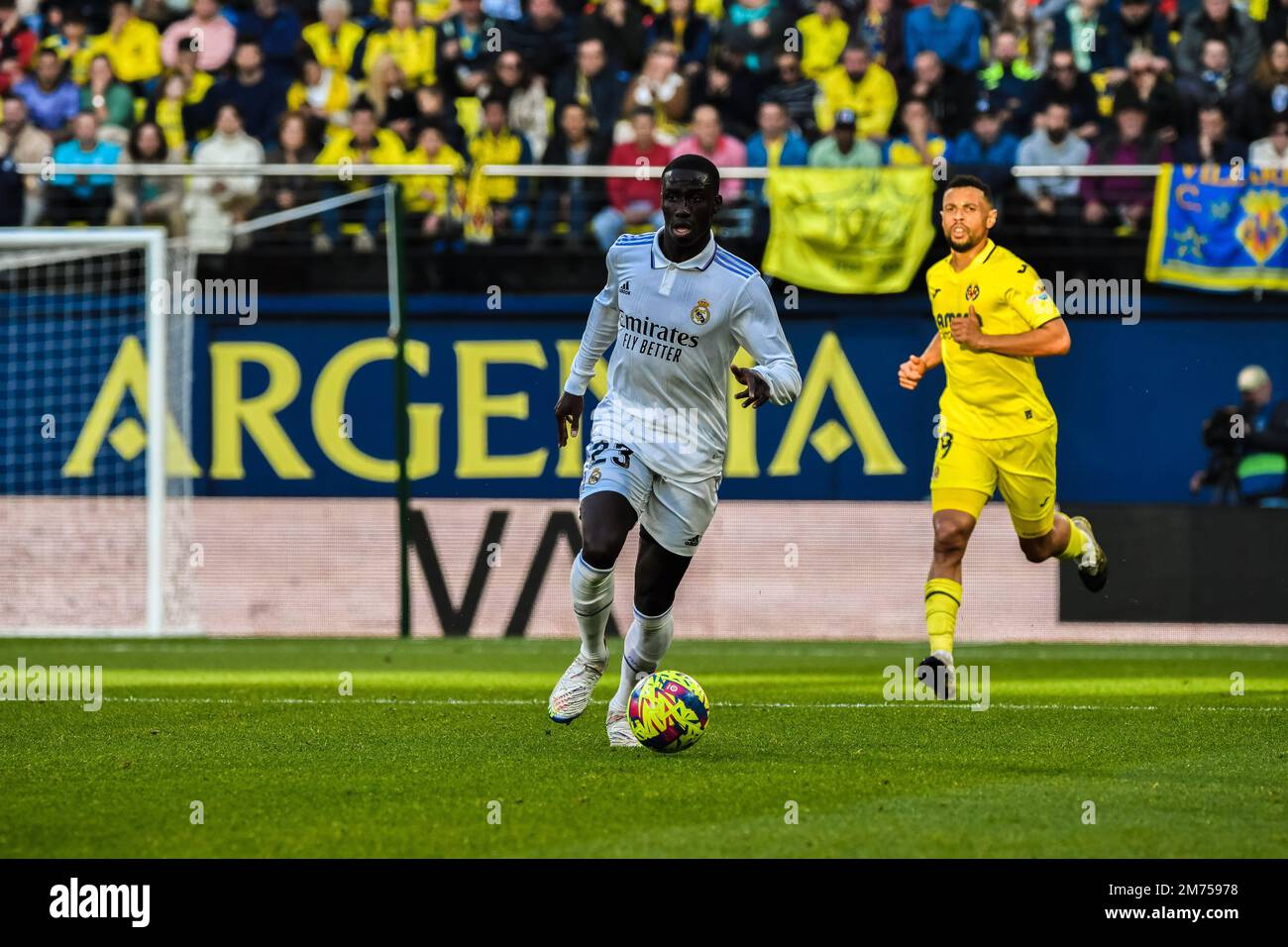 VILLARREAL, SPAIN - JANUARY 7: Ferland Mendy of Real Madrid CF looking the next pass during the match between Villarreal CF and Real Madrid CF of La Liga Santander on January 7, 2023 at Estadi de la Ceramica in Villarreal, Spain. (Photo by Samuel Carreño/ PX Images) Credit: Px Images/Alamy Live News Stock Photo