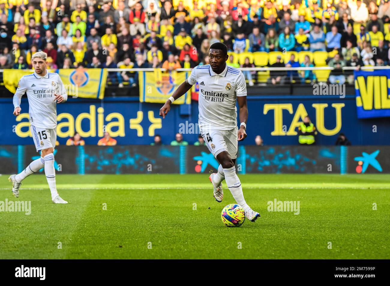 VILLARREAL, SPAIN - JANUARY 7: David Alaba of Real Madrid CF control the ball during the match between Villarreal CF and Real Madrid CF of La Liga Santander on January 7, 2023 at Estadi de la Ceramica in Villarreal, Spain. (Photo by Samuel Carreño/ PX Images) Credit: Px Images/Alamy Live News Stock Photo