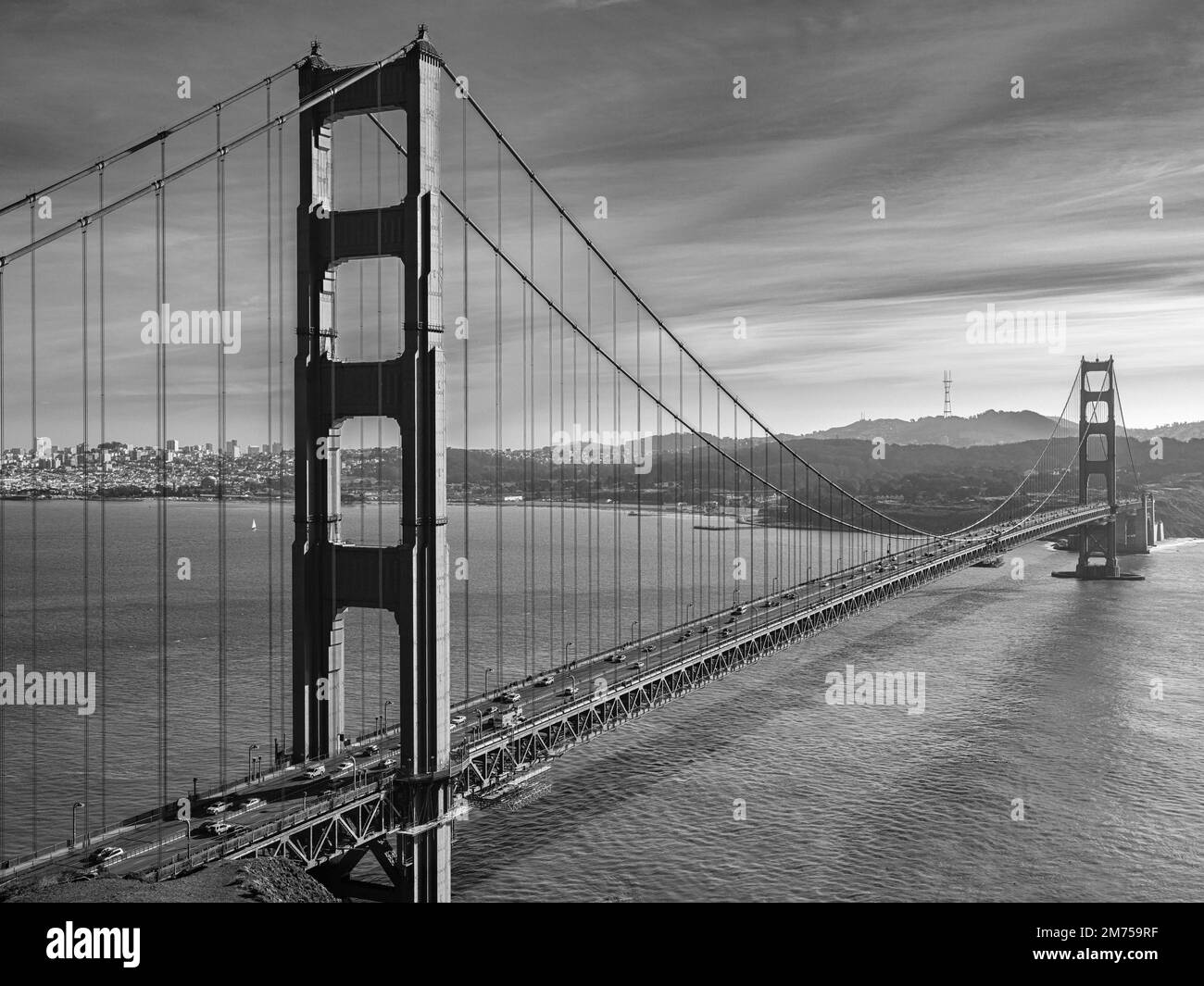 The awe-inspiring golden gate bridge was built in 1933 and opened to the public in May 1937 Stock Photo