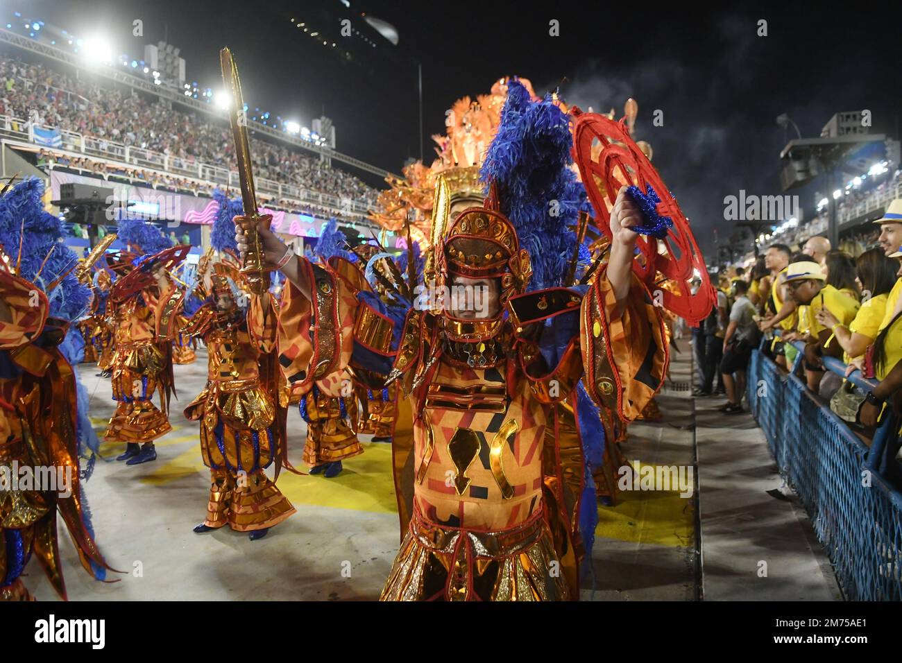 Rio de Janeiro, Brazil,April 23, 2022. Parade of the samba school Beija ...