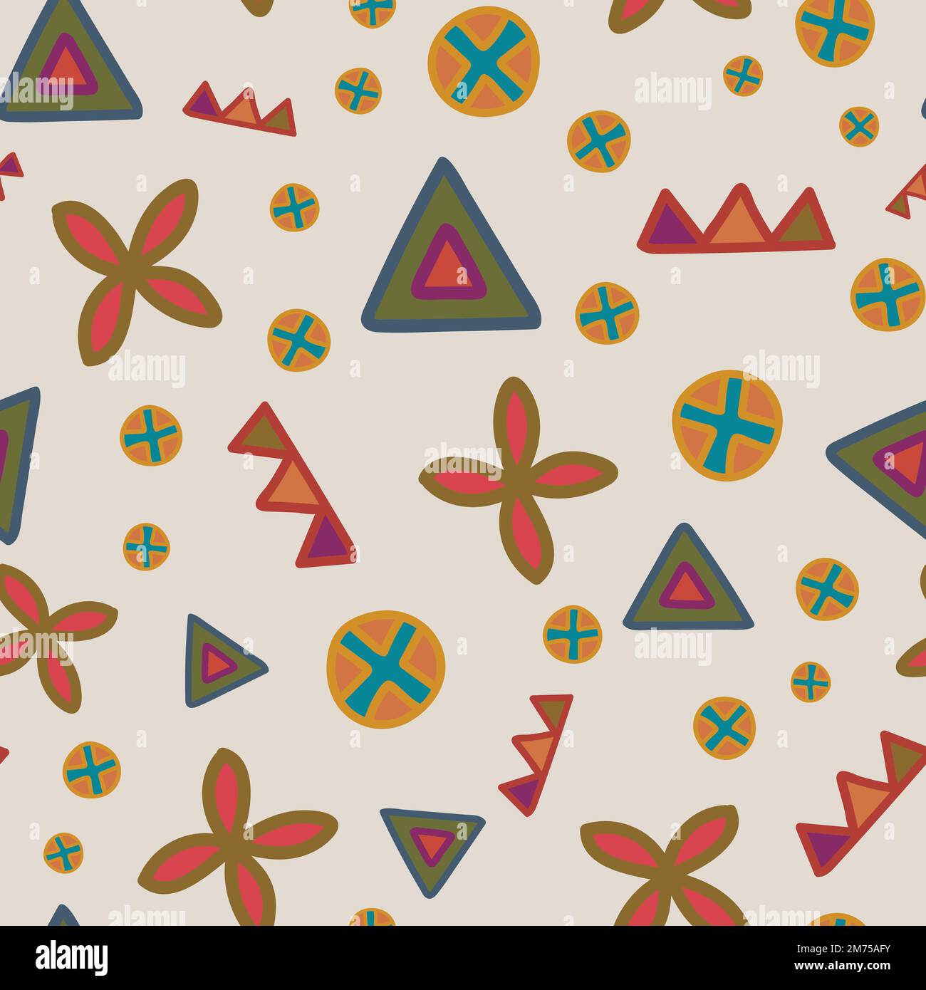 Hand drawn Tribal style elements Seamless Pattern on light background. Stock Vector