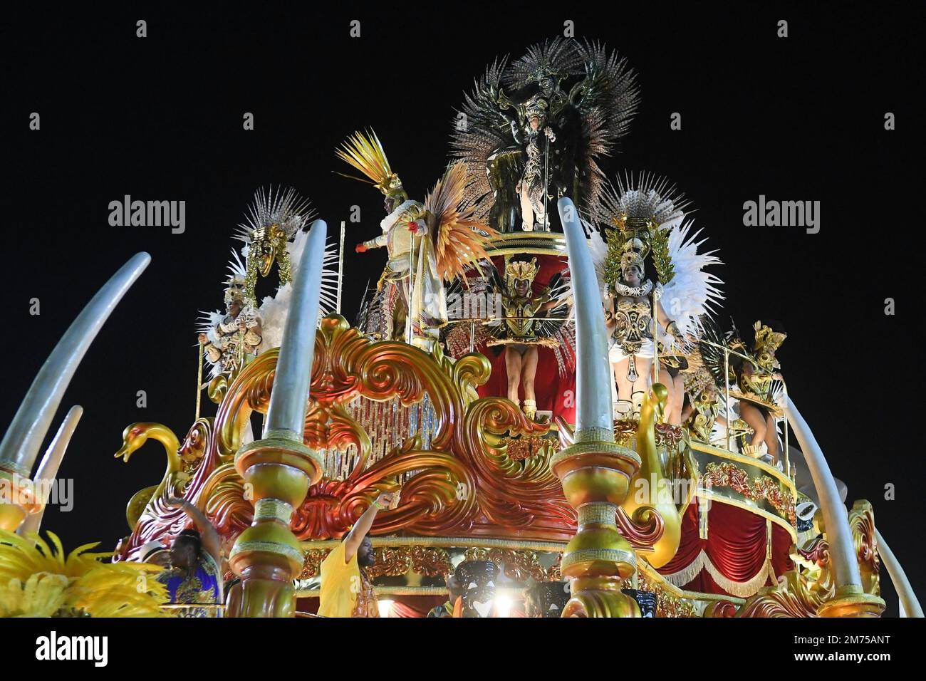Rio de Janeiro, Brazil,April 23, 2022. Parade of the samba school Beija ...