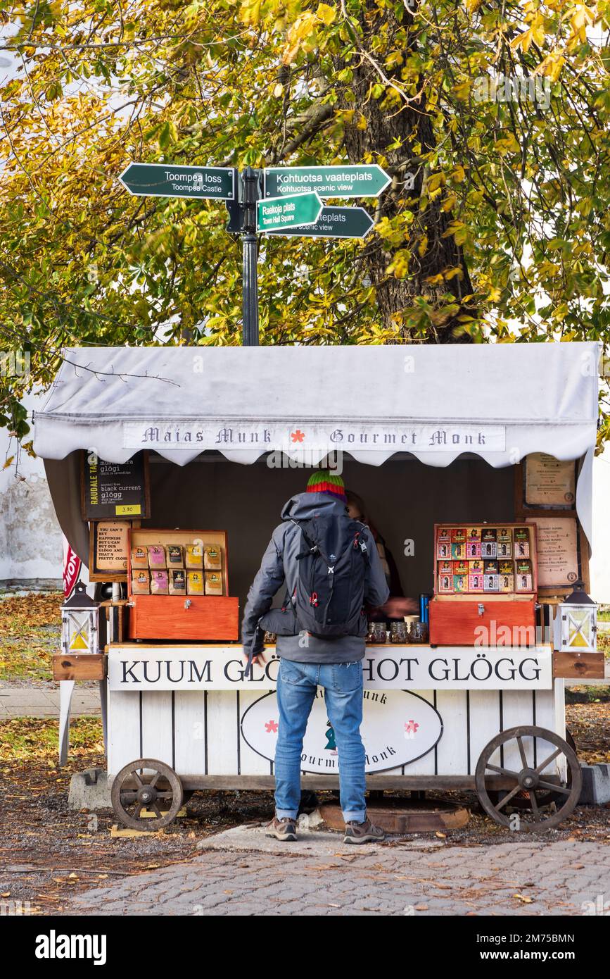 Tallinn, Estonia October 19, 2022 Street shop selling Tallinn Glogg