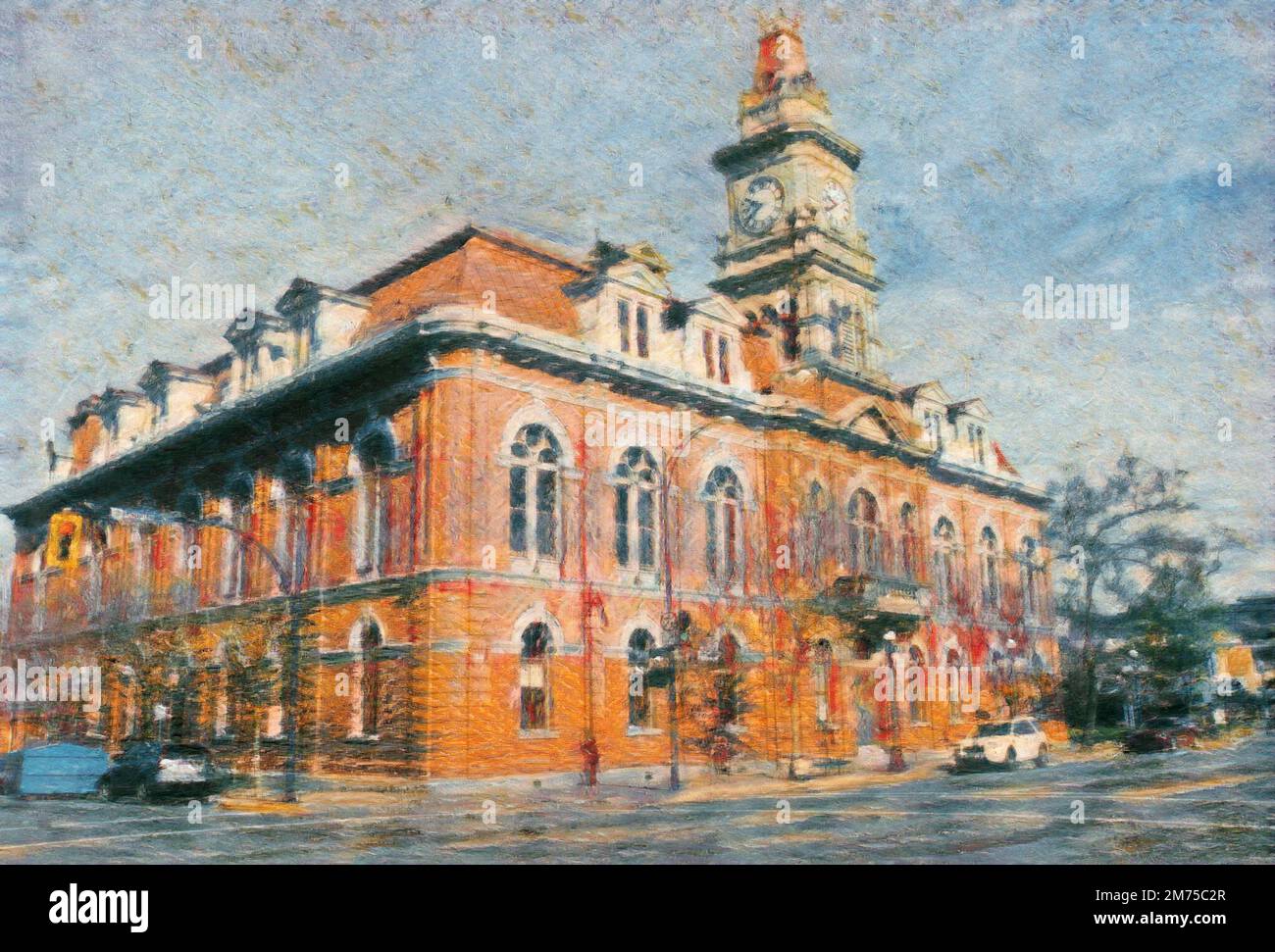 Digital watercolor painting effect on photo of Victoria Canada City Hall Stock Photo