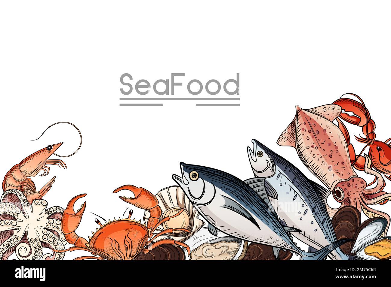 Illustration of seafood collection with different type of delicacy