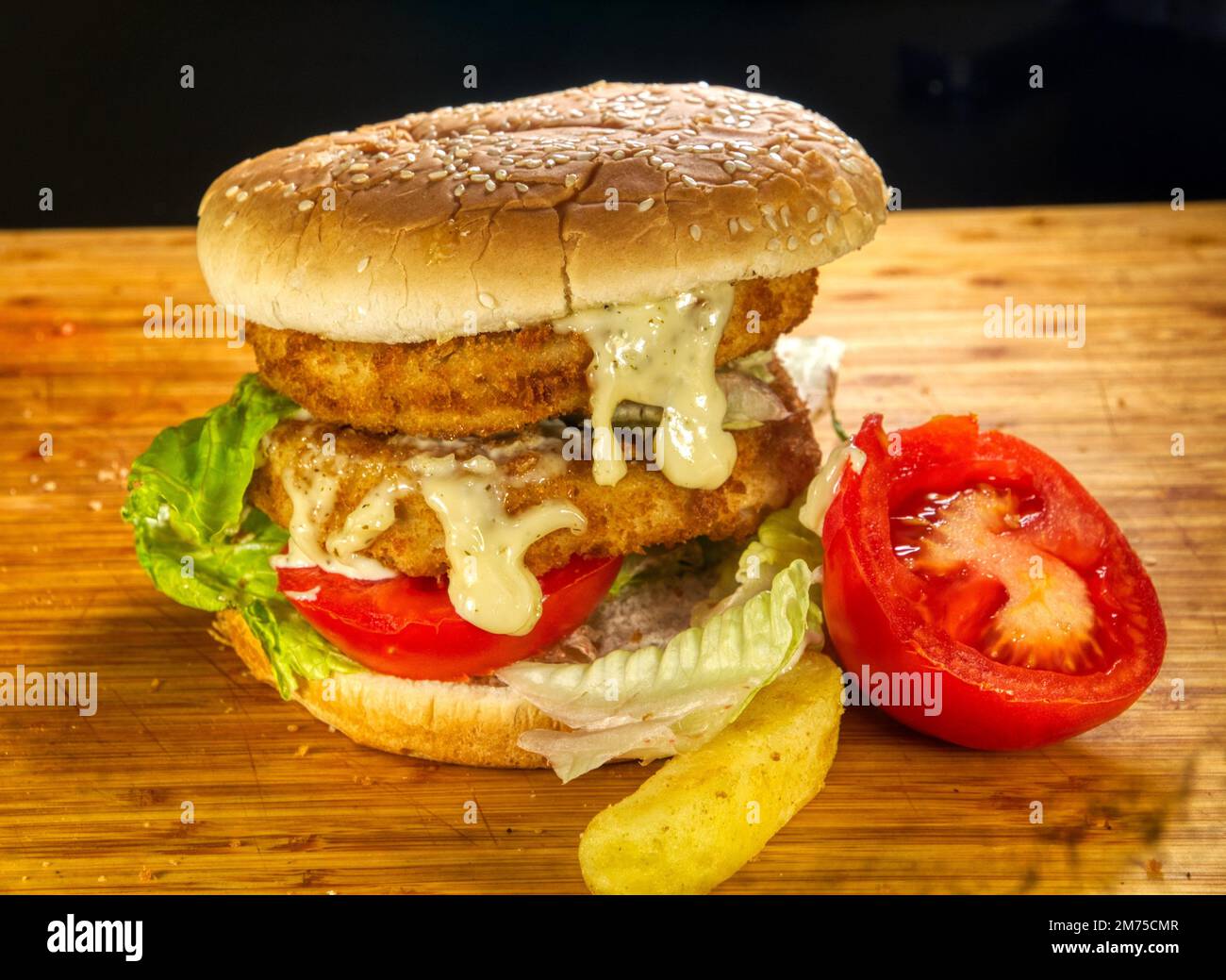 fried chicken burger Stock Photo - Alamy