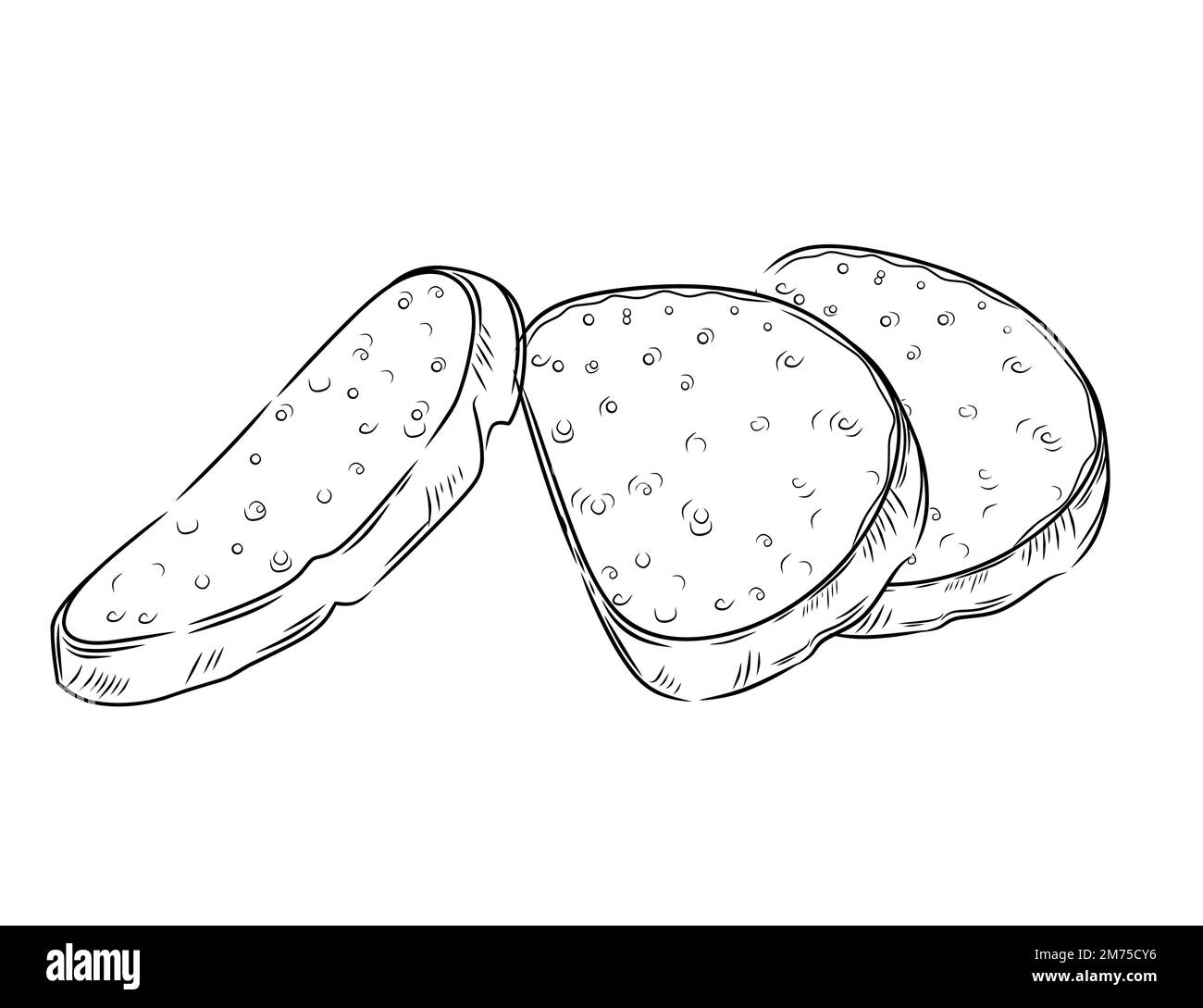 Fresh tasty sliced white bread piece hand drawn style vector