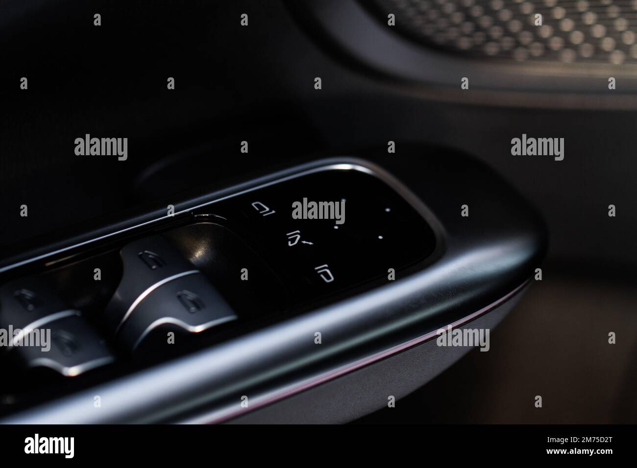 Side mirrors control panel on side door. Stock Photo