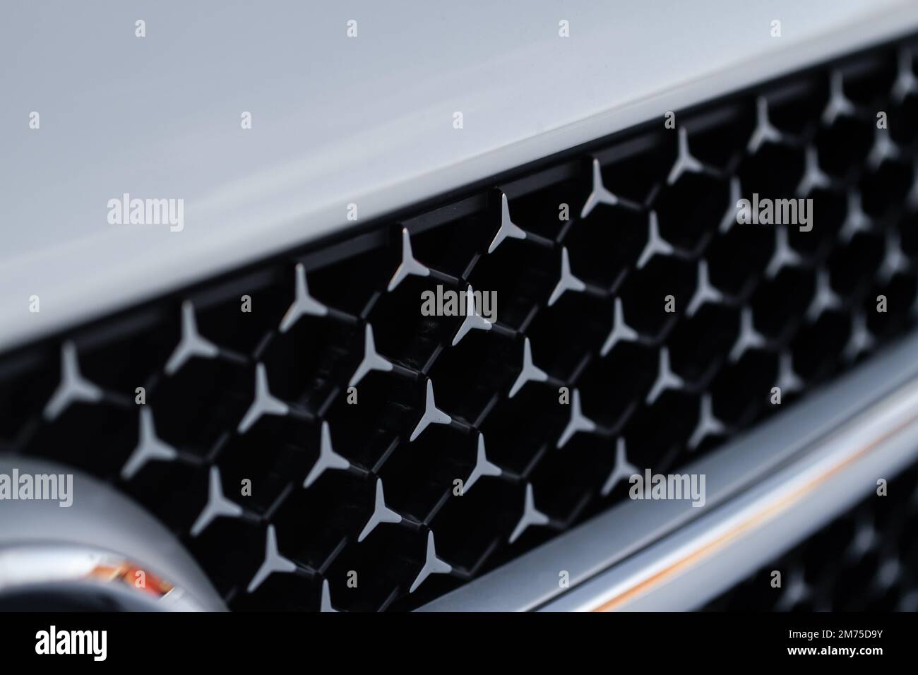 Modern car close up view of grille. Grid of car. Radiator grille Stock