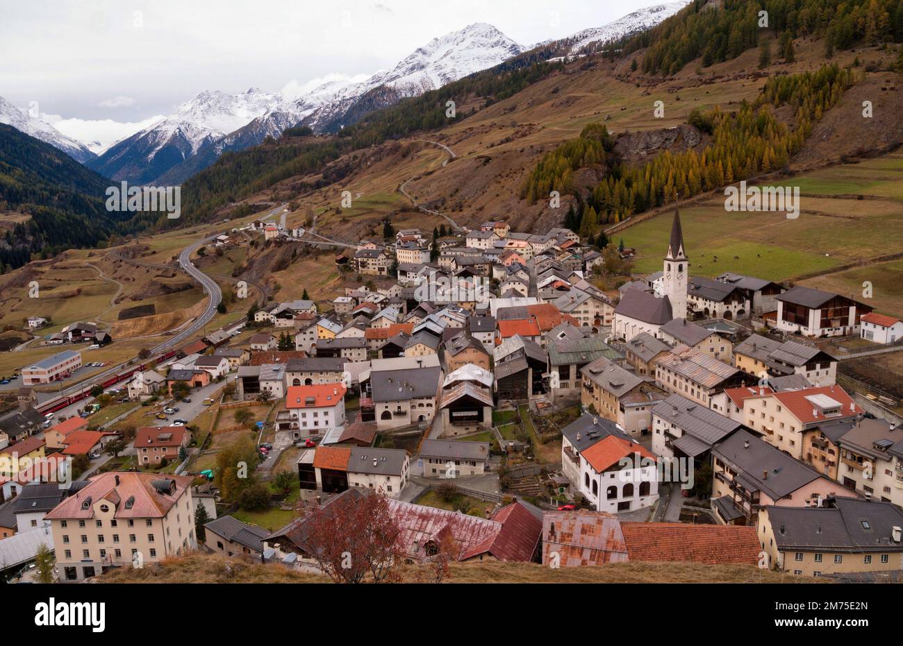 View over the village Ardez in Switzerland Stock Photo