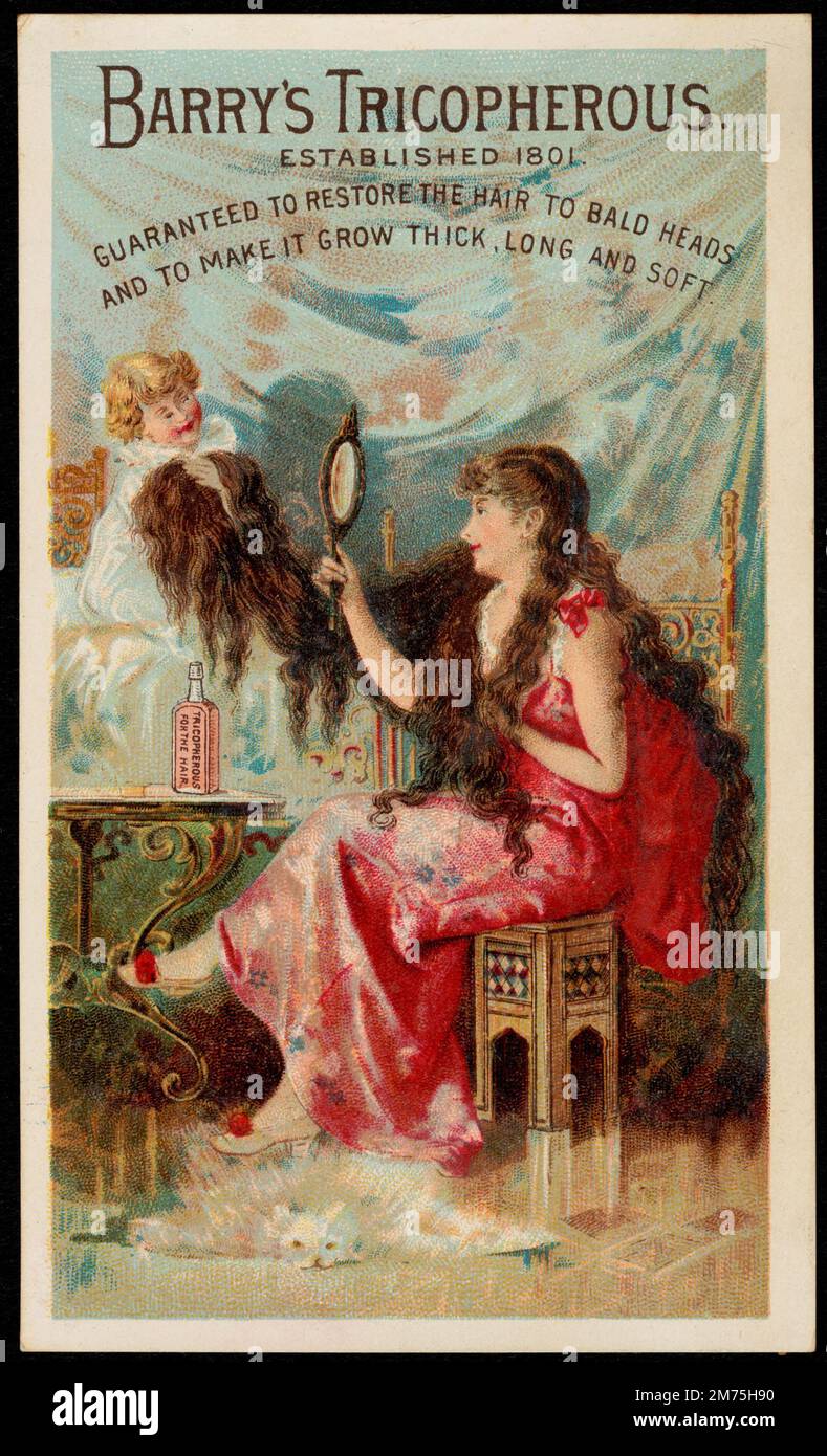 Advertisement for Barry's Tricopherous hair tonic, circa 1900 Stock Photo