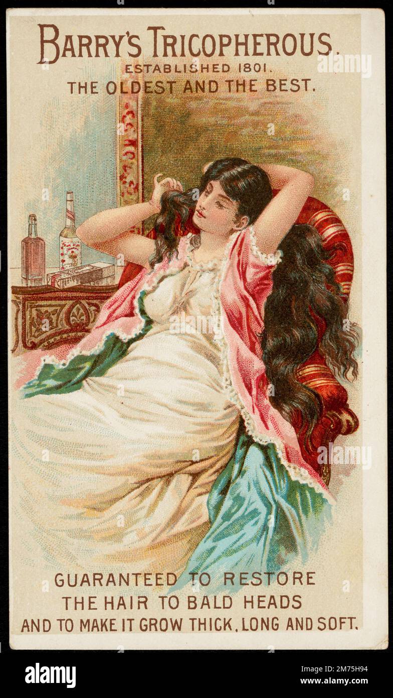 Advertisement for Barry's Tricopherous hair tonic, circa 1900 Stock Photo
