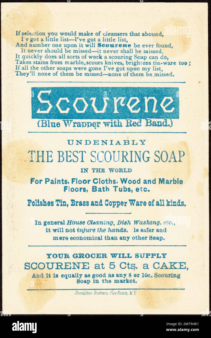 Advertisement for Scourene soap, circa 1900 Stock Photo