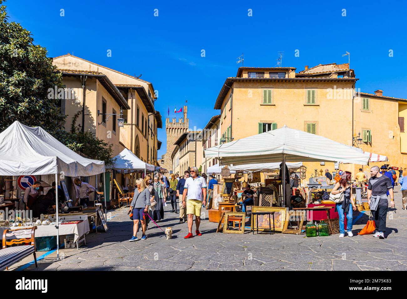 Stalls at the antique market in the old town of Arezzo, Arezzo, Tuscany
