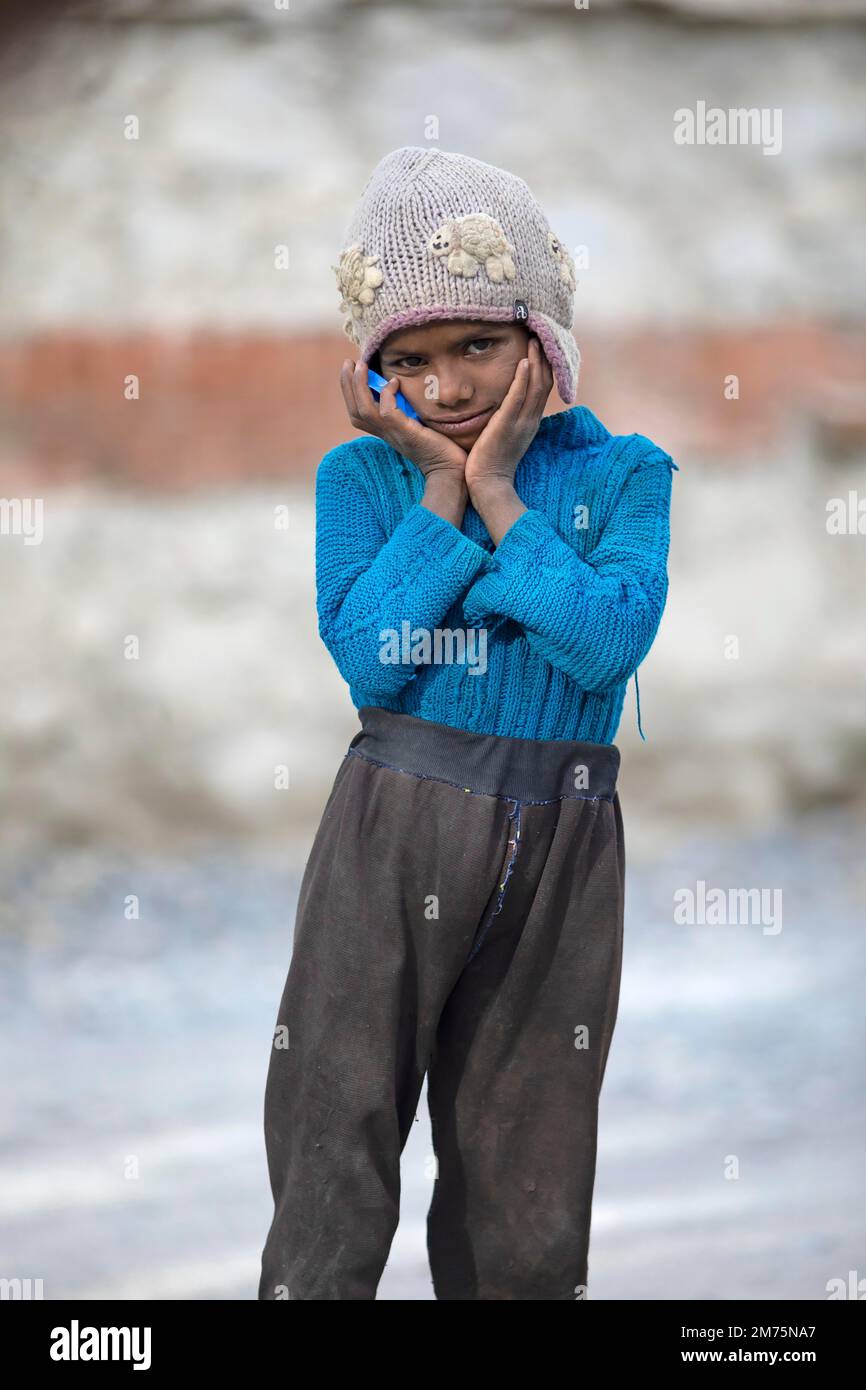 Ladakhi girl, 5 years, Hunder, Leh district, Nubra Tehsil, Ladakh, India Stock Photo
