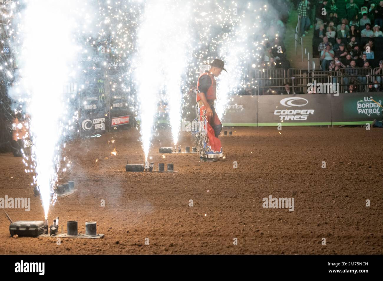 NEW YORK, NEW YORK - JANUARY 06: Bull rider enter the field during the opening ceremony for the Professional Bull Riders 2023 Unleash The Beast event at Madison Square Garden on January 6, 2023 in New York City. Credit: Ron Adar/Alamy Live News Stock Photo