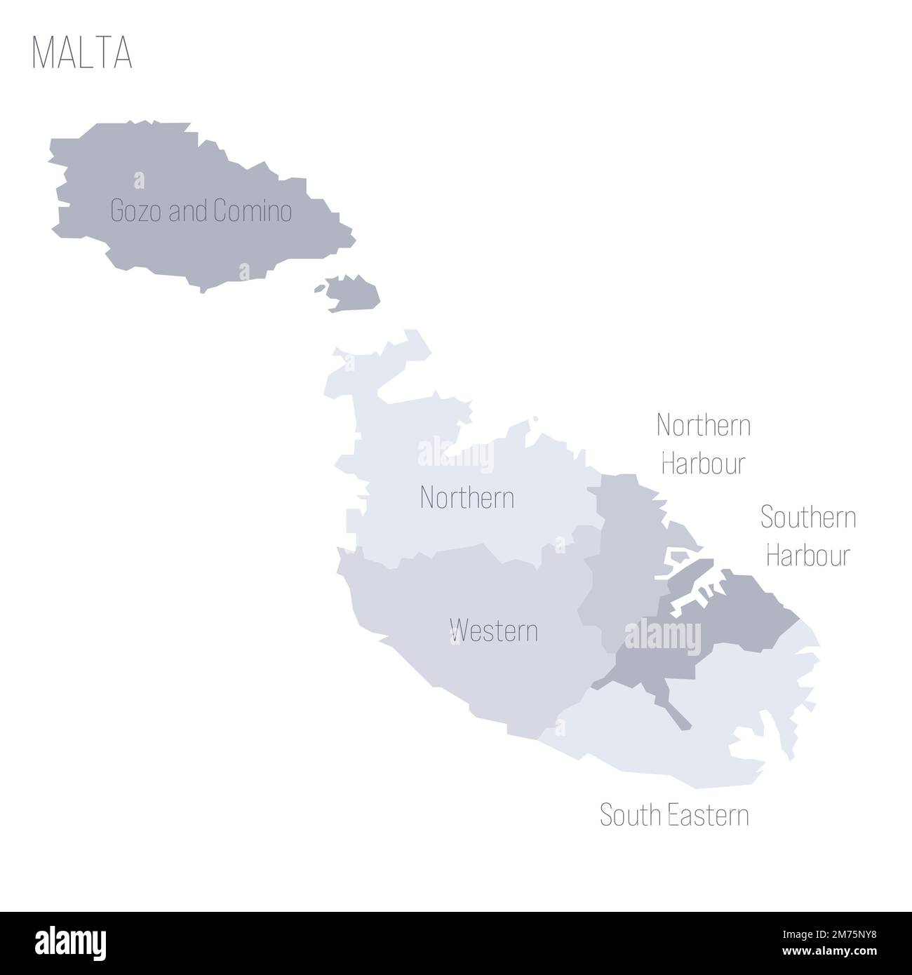 Malta political map of administrative divisions regions. Grey vector