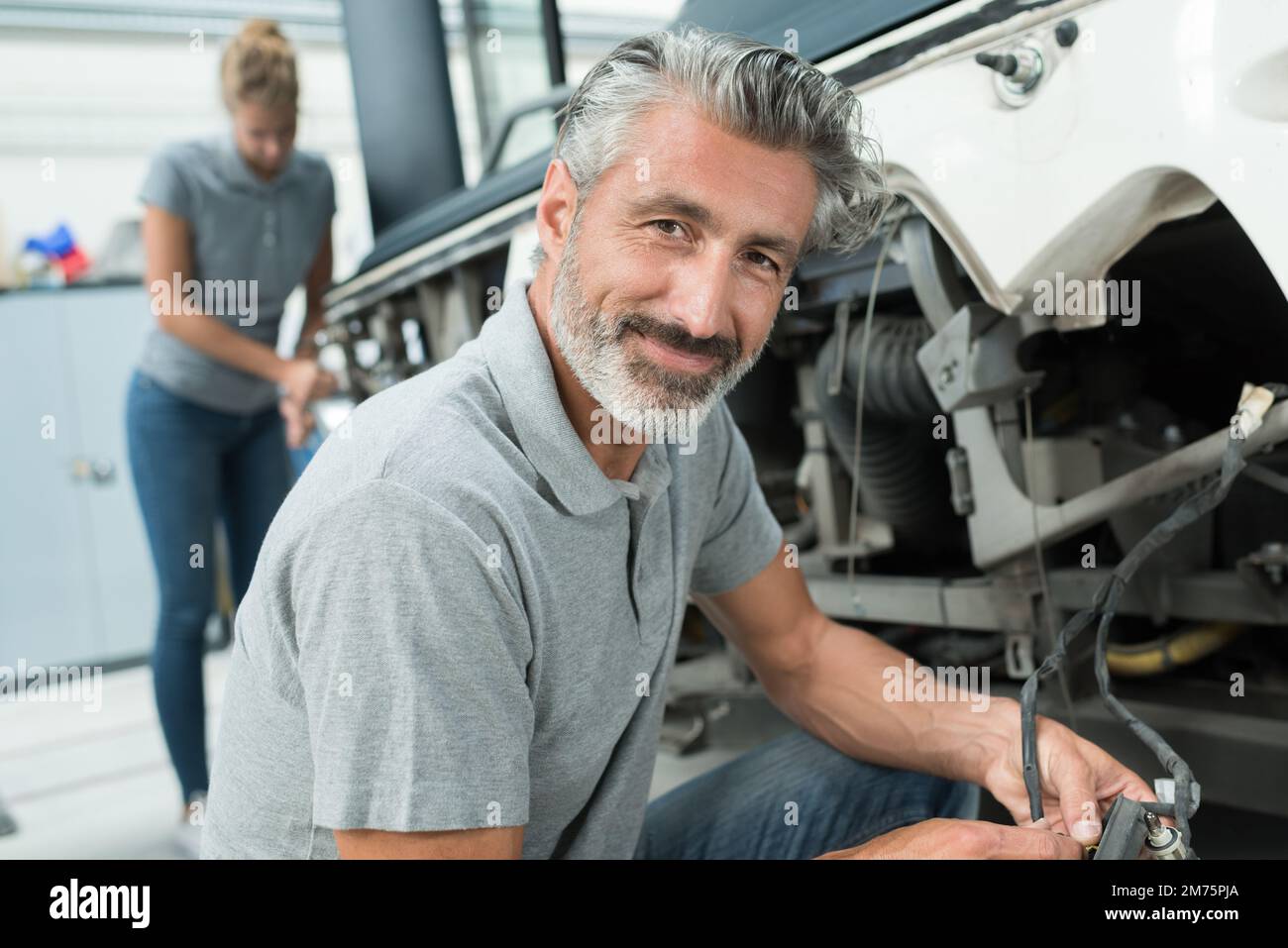 automotive dealer totally inspecting vehicle Stock Photo Alamy