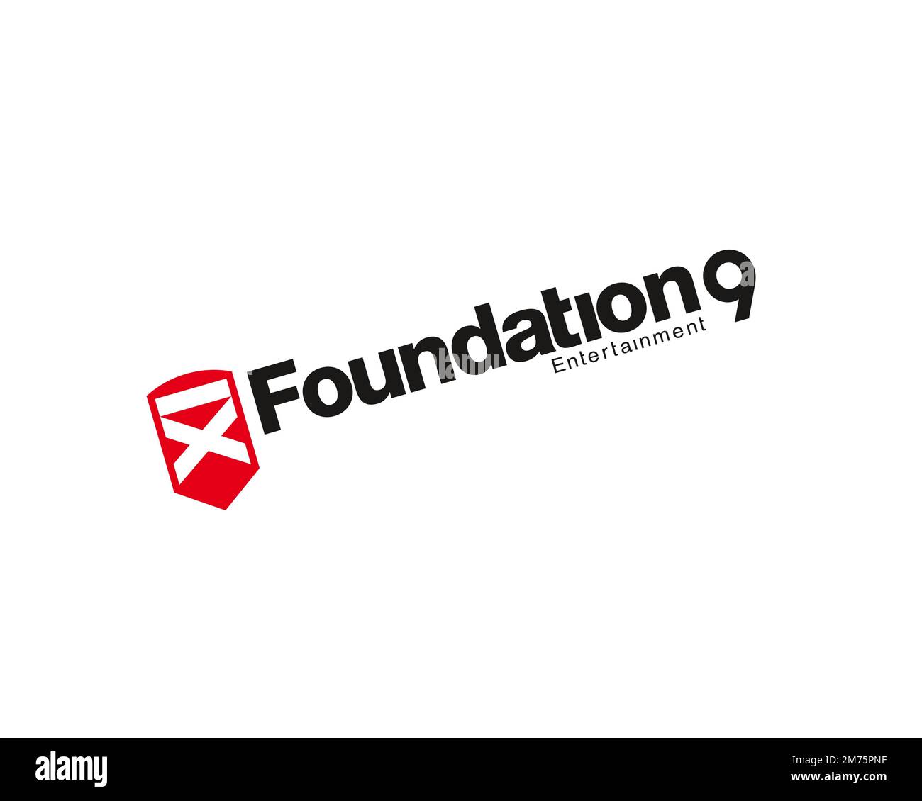 Foundation 9 Entertainment, Rotated Logo, White Background Stock Photo
