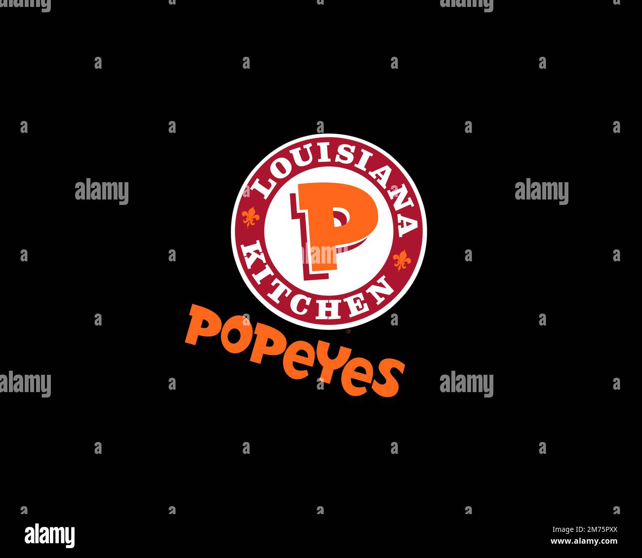 Popeyes, rotated logo, black background B Stock Photo Alamy