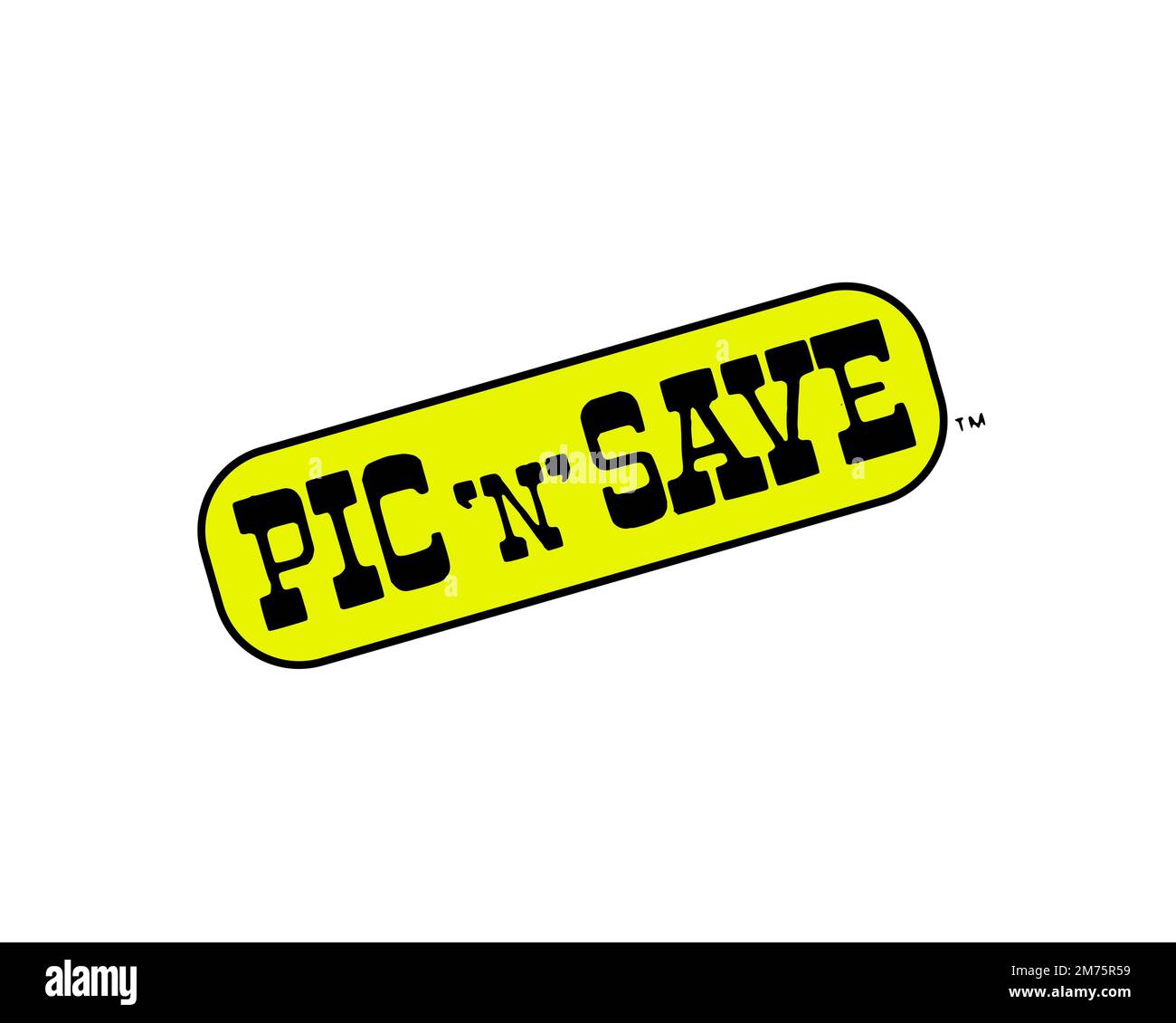 Pic 'N' Save, Rotated Logo, White Background Stock Photo - Alamy