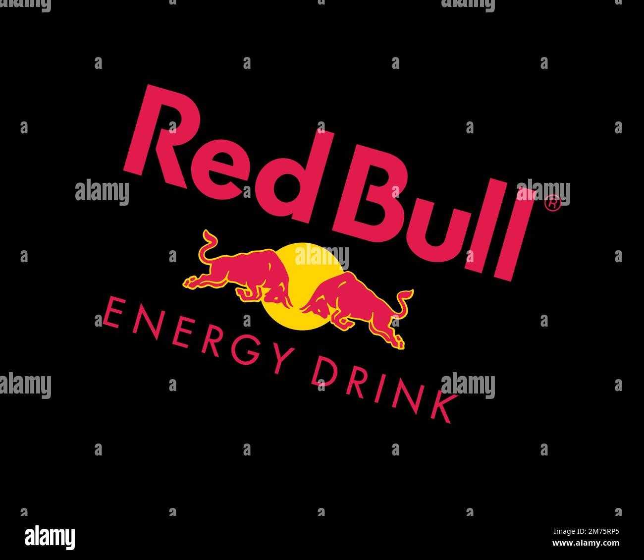 Red Bull, rotated logo, black background B Stock Photo Alamy