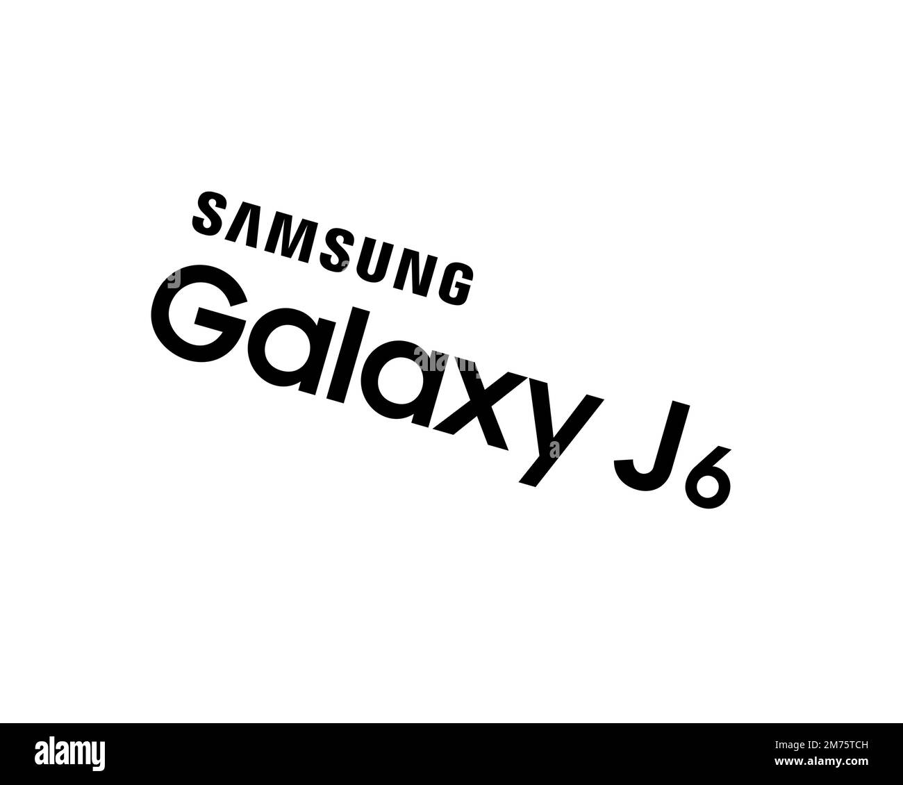 Samsung Galaxy J6, Rotated Logo, White Background B Stock Photo