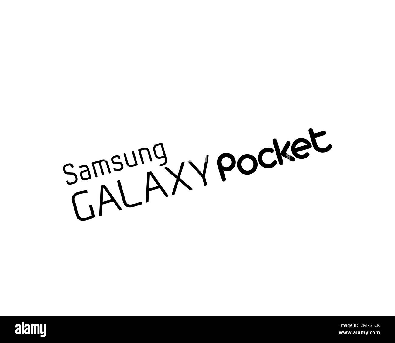 Samsung Galaxy Pocket, Rotated Logo, White Background Stock Photo