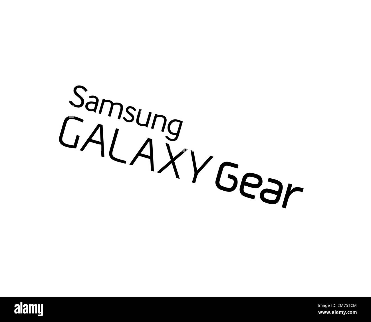 Samsung Galaxy Gear, Rotated Logo, White Background B Stock Photo