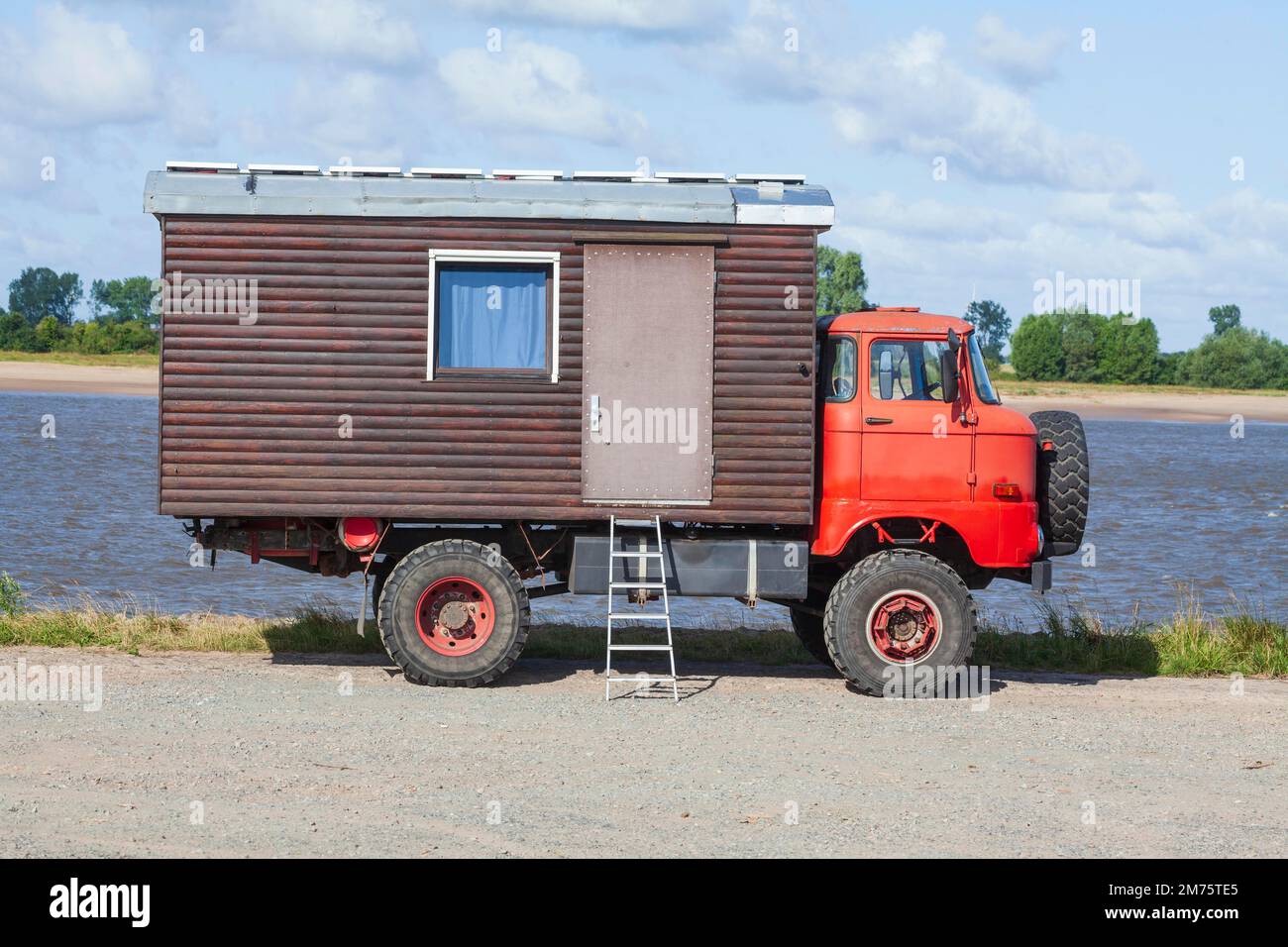 IFA W50 truck converted as a camper, classic car, GDR, Germany Stock Photo