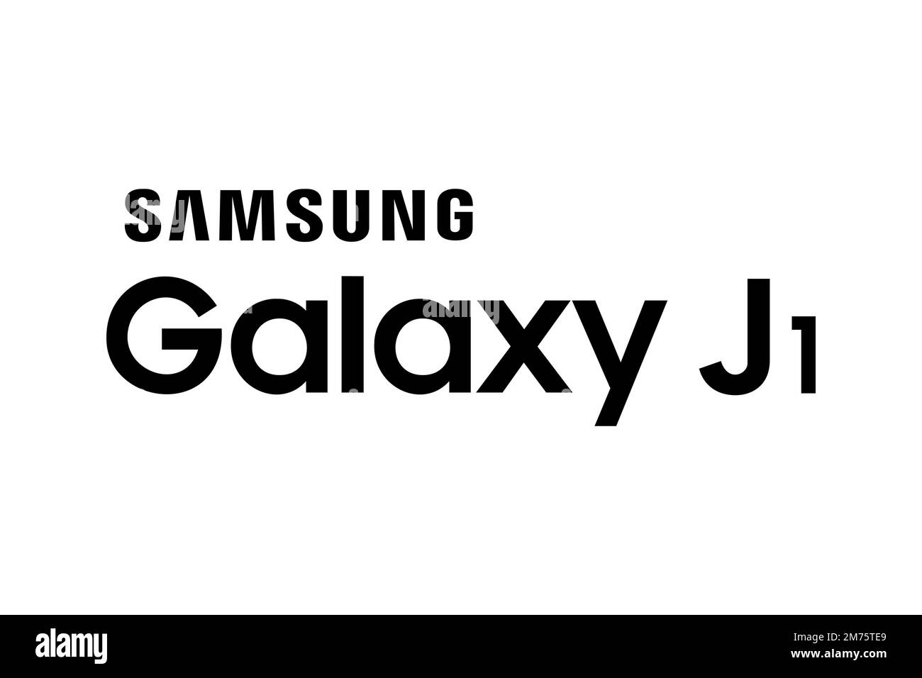 Samsung Galaxy J1, Logo, White Background Stock Photo