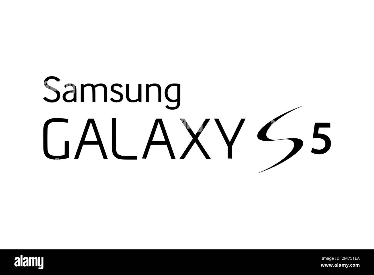 Samsung Galaxy S5, Logo, White Background Stock Photo