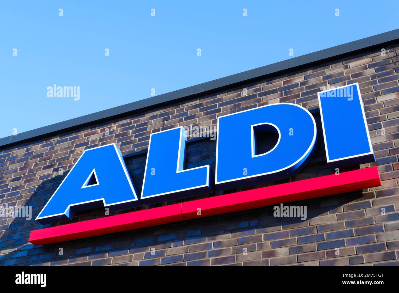 ALDI sign and logo on a facade, Aldi Nord, discounter, North Rhine