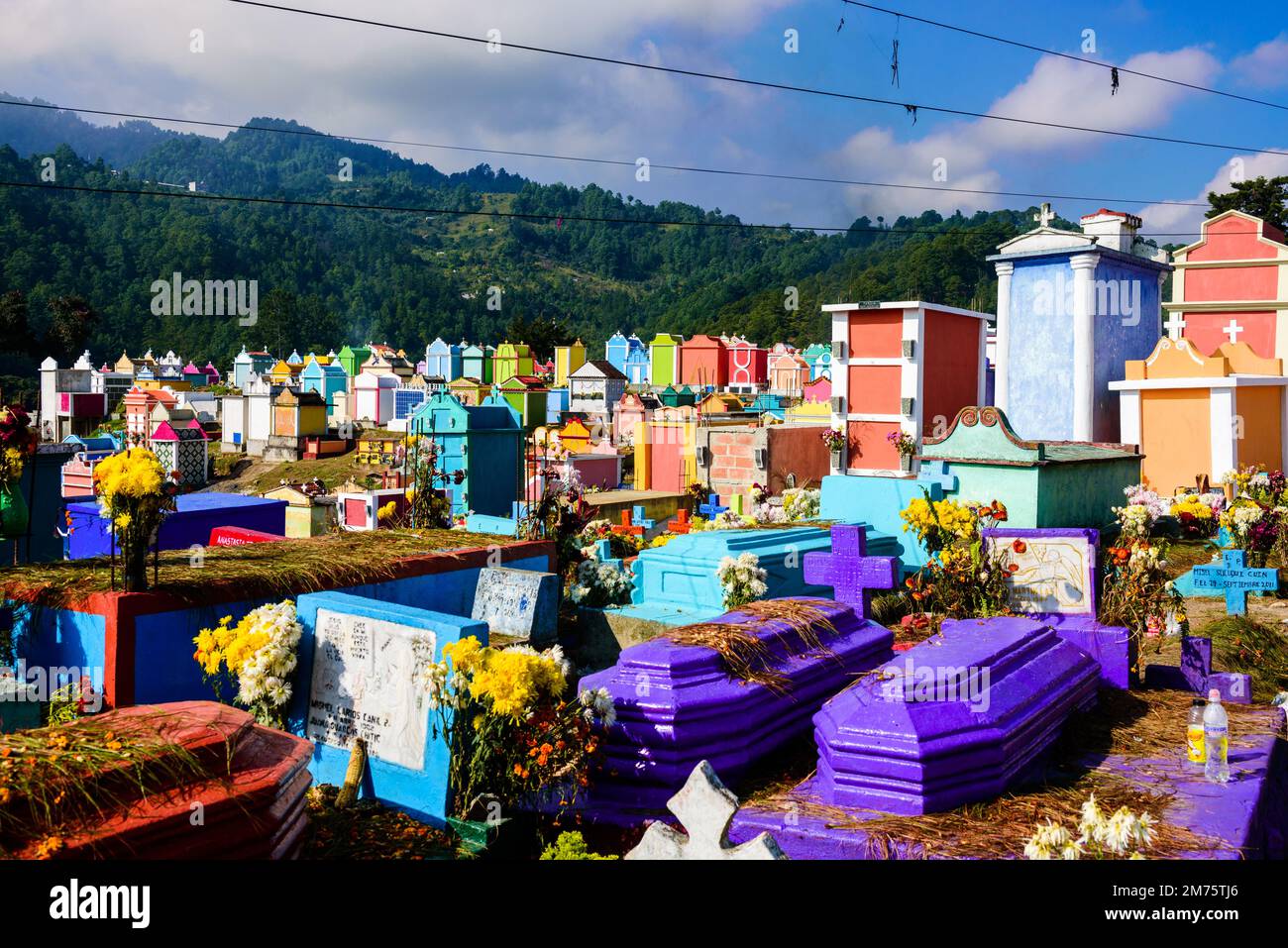 Colorful tombs in Chichicastenango graveyard Stock Photo